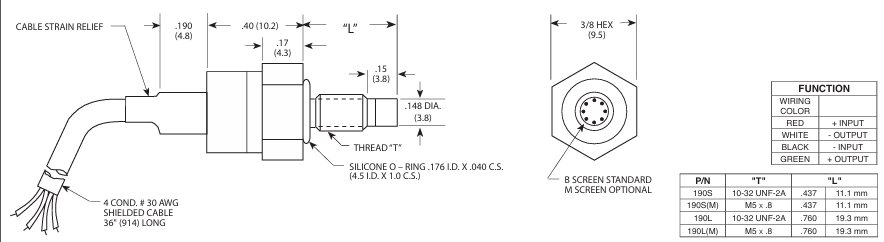 Kulite XST-190(M)壓力傳感器尺寸和連接信息 Kulite XST-190(M)壓力傳感器尺寸和連接信息