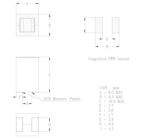 DELTA HCME656510F電感器尺寸圖 DELTA HCME656510F電感器尺寸圖