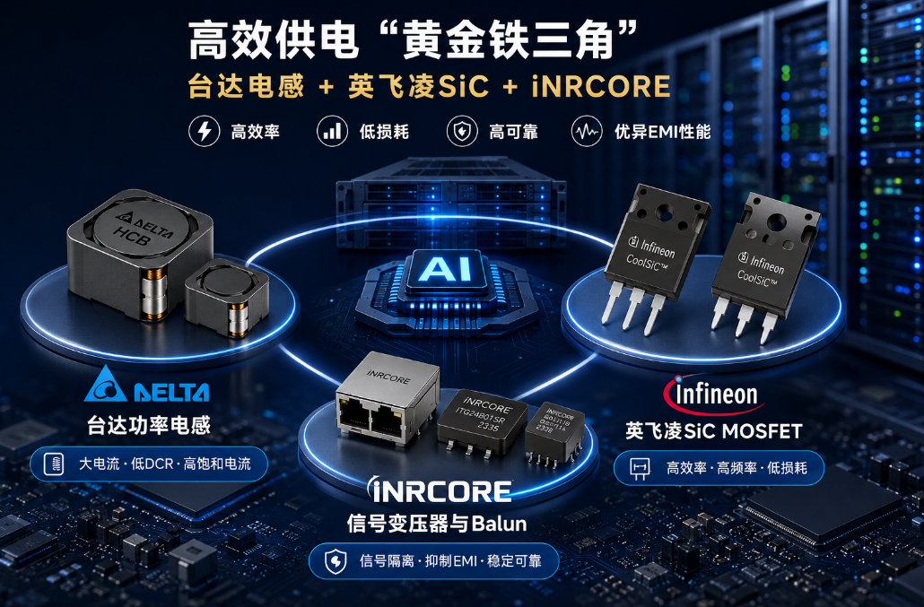 DELTA臺達(dá)電感+Infineon英飛凌SiC MOSFET+iNRCORE磁性器件