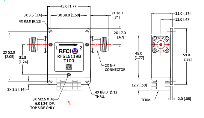 RFCI RFSL6119B-T100隔離器0.7-1GHz 100W N型