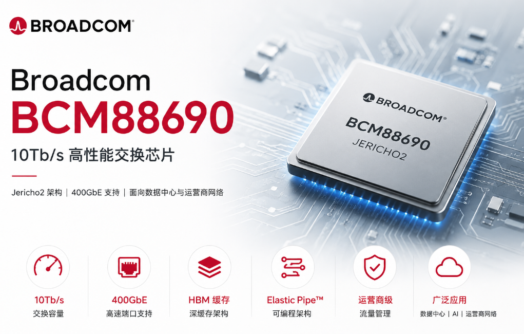Broadcom BCM88690交換芯片10Tb/s Jericho2數據中心網絡方案